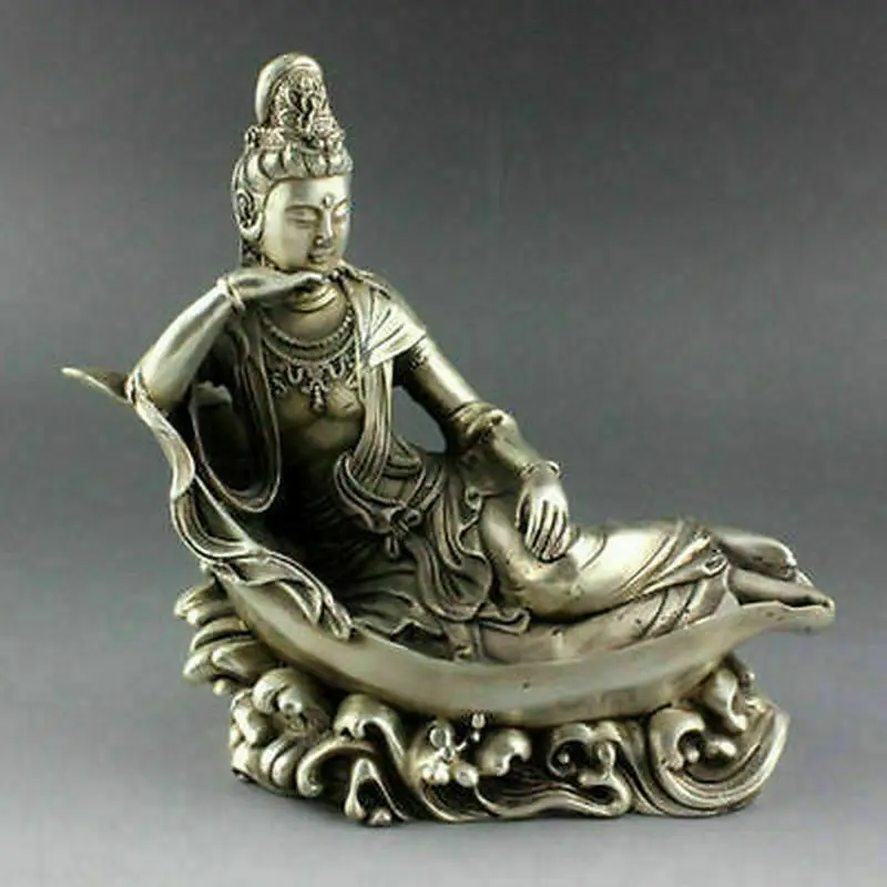 

Chinese Tibetan silver Buddhism GuanYin Goddess Kwan-yin Buddha Statue