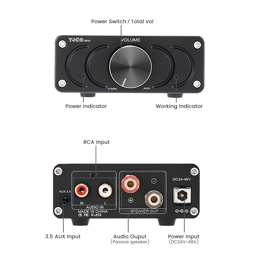 AIYIMA-مضخم طاقة رقمي ، مضخم صوت TPA3255 ، مضخم صوت أحادي من الفئة D ، مكبر صوت ، مضخم صوت منزلي ، 600 واط