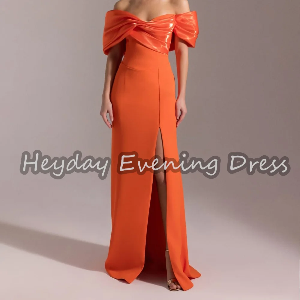 

Heyday Crepe Mermaid Off-the-shoulder Neckline Pleats Simple Evening Dresses For Women 2025 With Slit Sweetheart Long Party Gown