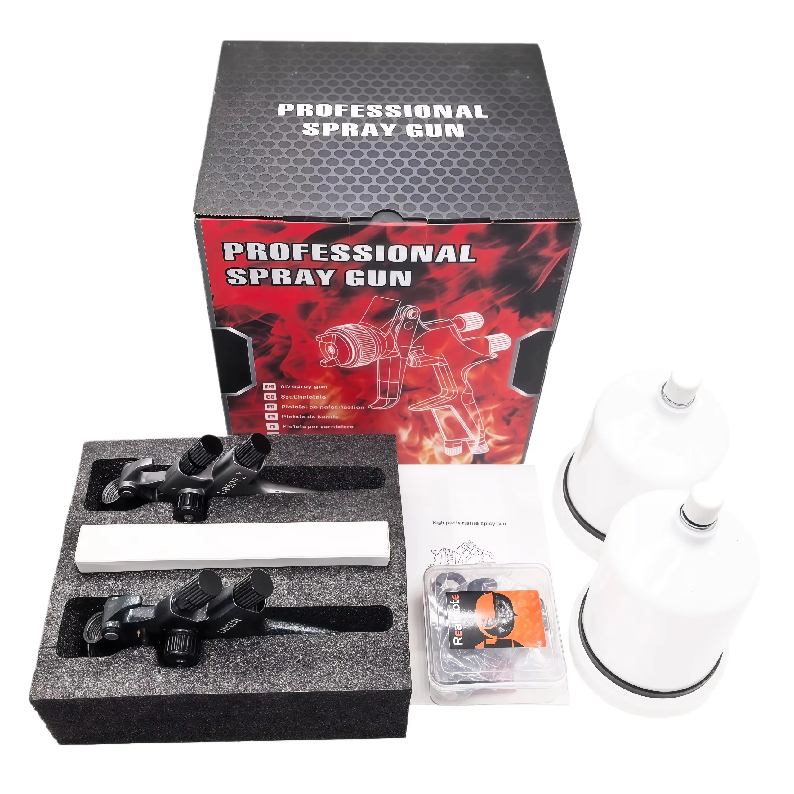 2PCS HVLP Spray Guns Set with LED Spray Light Caliber 1.3mm and 1.7mm 600ml Cup for Auto Body Wood and Water Based Paint