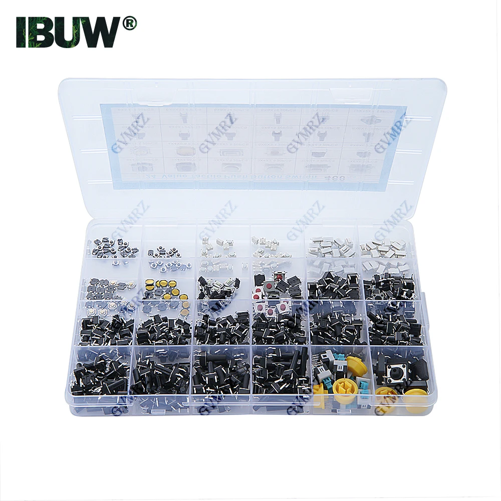 460PCS 24 Values Tactile Push Button Switch SMD Micro Momentary Tact Switch Assortment Kit for Car Remote Control with Box