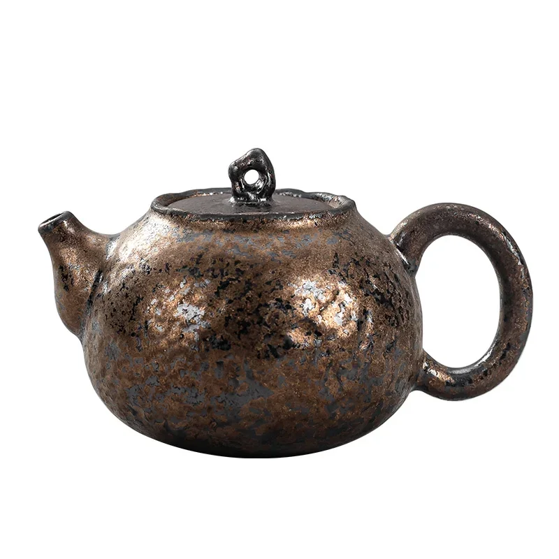 Japanese Style Rough Pottery Teapot Retro Rust Screen Kung Fu Ceramic Tea Pot Household Side Handle Teapot