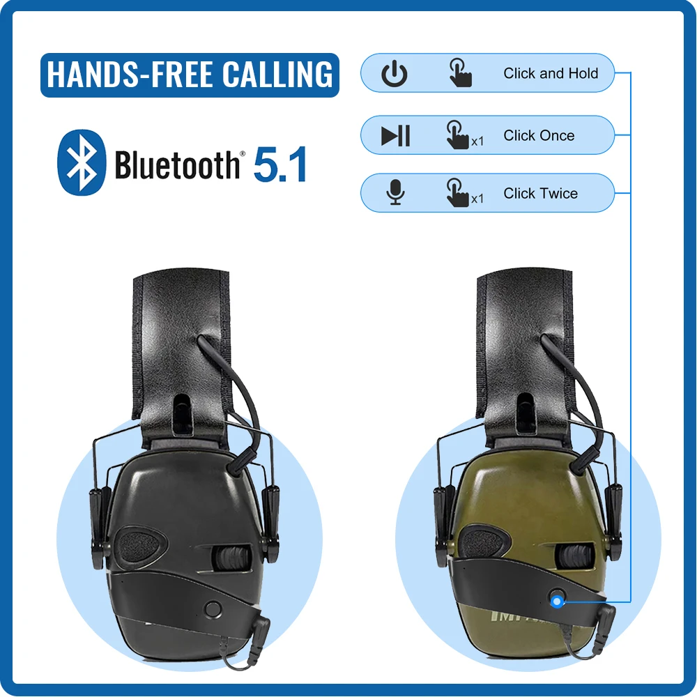 Bluetooth 5.1 Anti-noise Impact Electronic Shooting Earmuff Outdoor Sport Sound Amplification Headset Hearing Protector