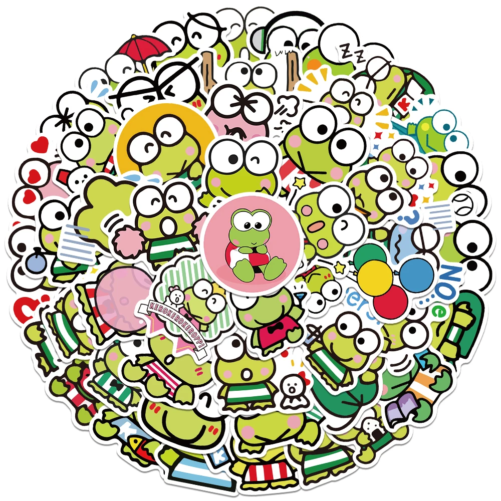 50/100pcs Sanrio Keroppi Cute Green Frog Stickers Vinyl DIY Car Laptop Luggage Skateboard Graffiti Decals Fun for Children Gift