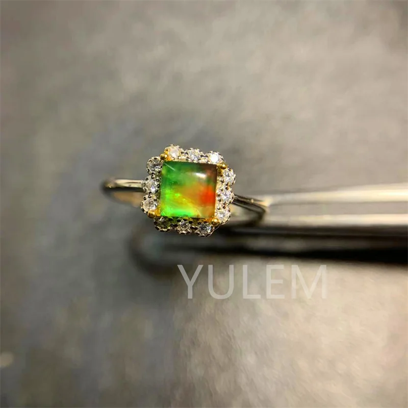 YULEM New Arrival 100% Natural and real Ammolite ring  925 sterling silver Fine gem Ammonite Ring 5x5mm YULEM-ammolite image 6