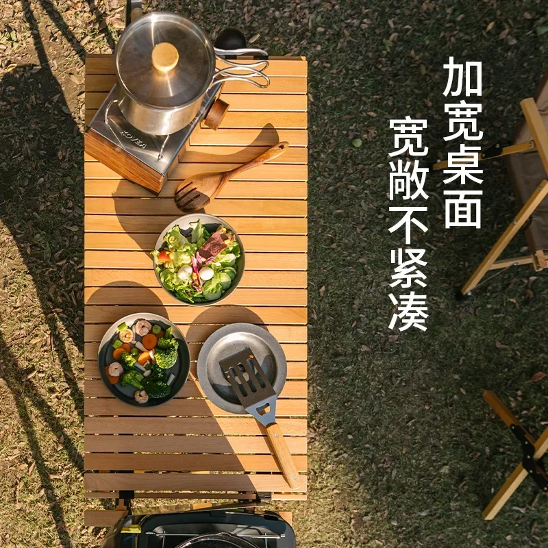 Naturehike-Outdoor Kitchen Egg Roll Table, Portable Folding Table, Camping Barbecue, Solid Wood Table, Star Roll