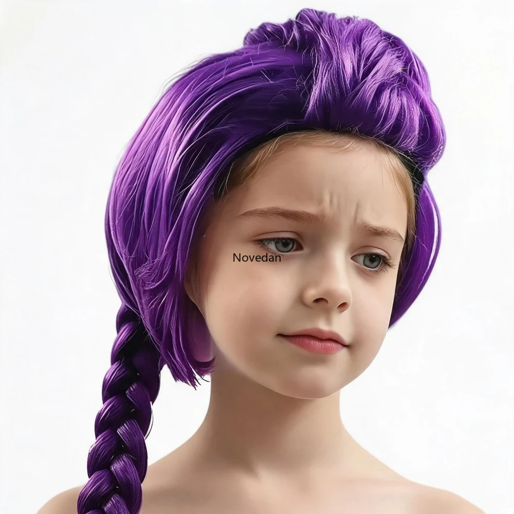 Anime Long Purple Braiding Hair Extension Ponytail Wig Cosplay Halloween Golden Costume Pink Black Bun Synthetic Wig Girl Kids