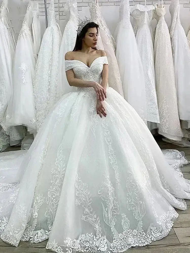 Grace gaun pengantin wanita putih murni gaun pernikahan desain cetak renda gaun pesta pertunangan A-line Formal Vestido De Novia