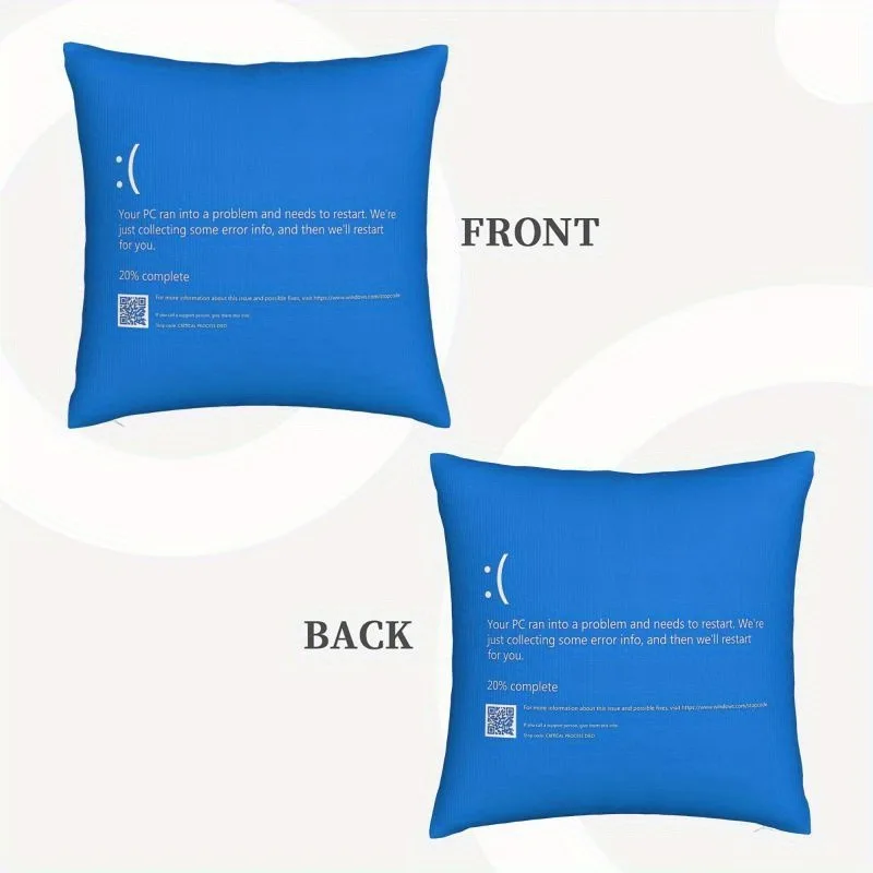 Double Sided Blue Screen Death Pillowcase, Geek Tech Design Polyester Cover for Sofa Couch Living Room Bedroom Home Decor