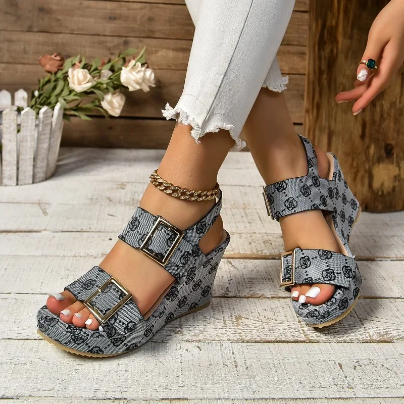 Women\'s High Heel Wedges Sandals Buckle Strap Mixed Colors Women\'s Platform Shoes 2024 Fashion Women\'s Open Toe Heeled Sandals