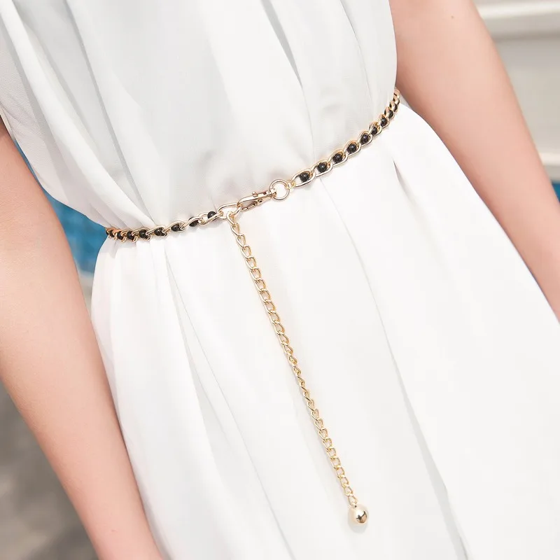 Fashion Girls Metal Waist Chain Gold Plated Belt Decoration Belt For Dresses Women Circle Metal String  Designer Belts