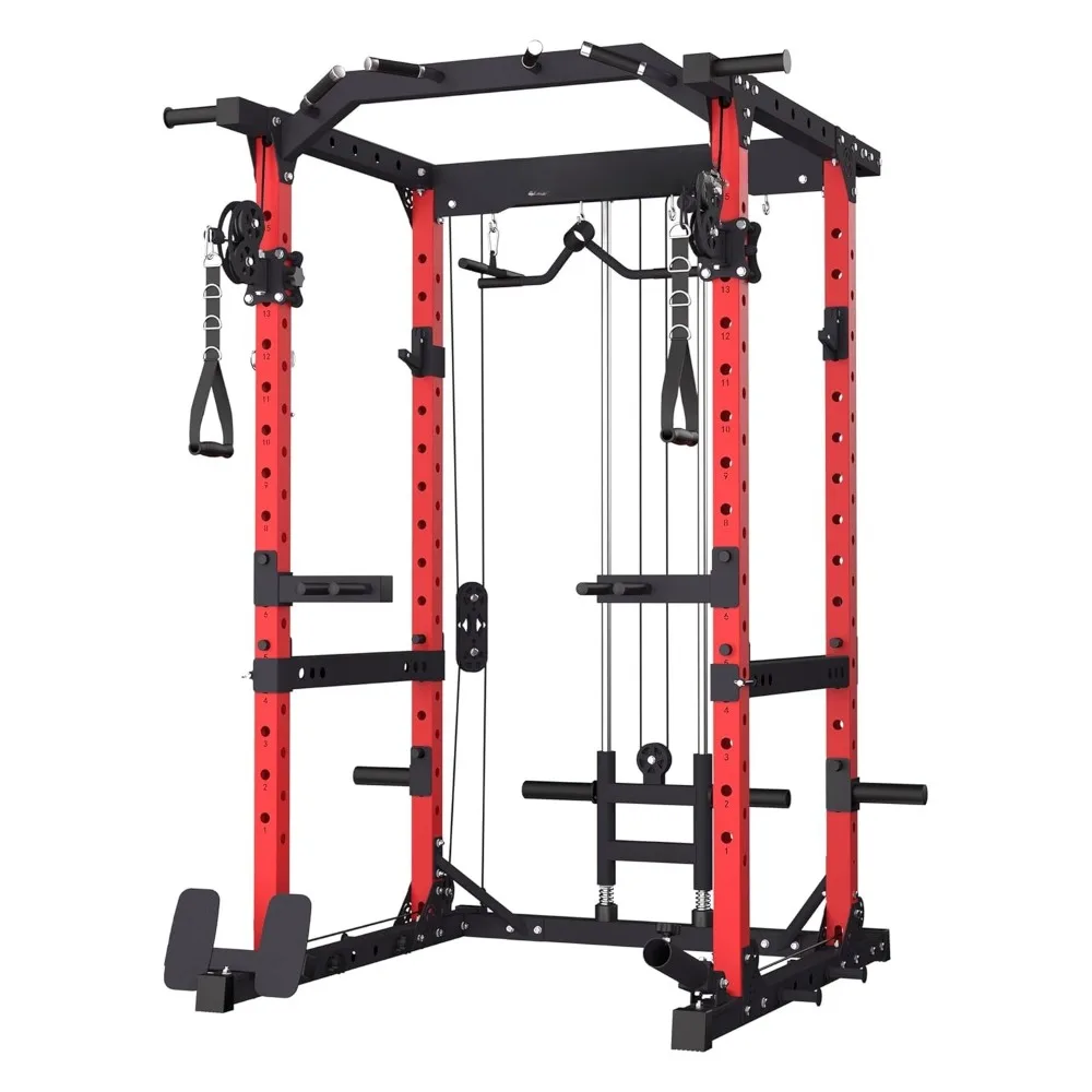 

RitKeep Power Cage M10 for Home Weight Training, Power Rack with Pulley System, Multi-Function Workout Machine with, Customized