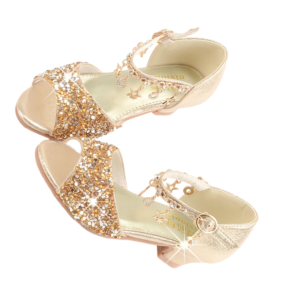 

Girls Ballerina Glitter Shoes Ballet Wedges Wedding Party Shoe High Heels Sandals with Shoelace Costume Accessories