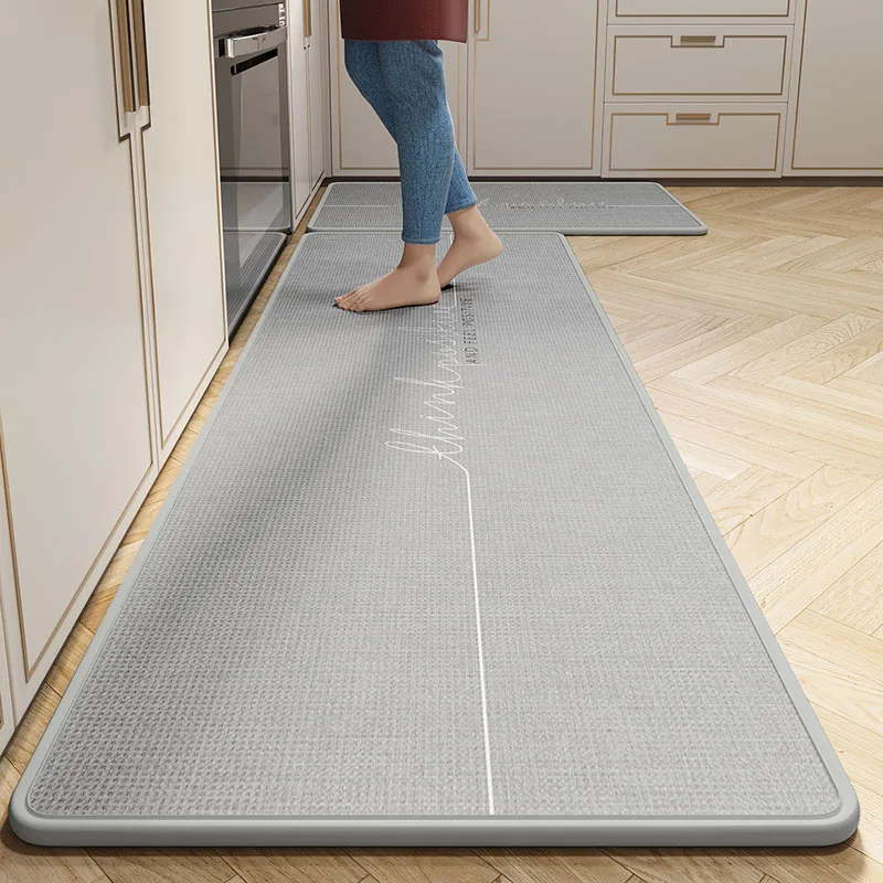 Water-Absorbing Anti-Drop Kitchen Floor Mats Nordic Flax Rubber Sole Non-Slip Doormat Simple Printing Long Interior Decoration