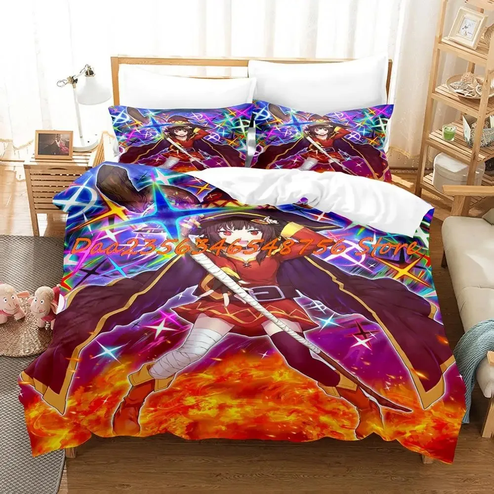

Megumin Konosuba Bedding Set Single Twin Full Queen King Size Bed Set Aldult Kid Bedroom Duvetcover Sets 3D Anime Bed Sheet Set