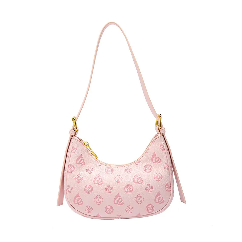 Sweet Girls Printed Pattern PU Leather Shoulder Hobo Bag Fashion Pink Underarm Bag Female Small Purse Armpit Handbags Sac A Main