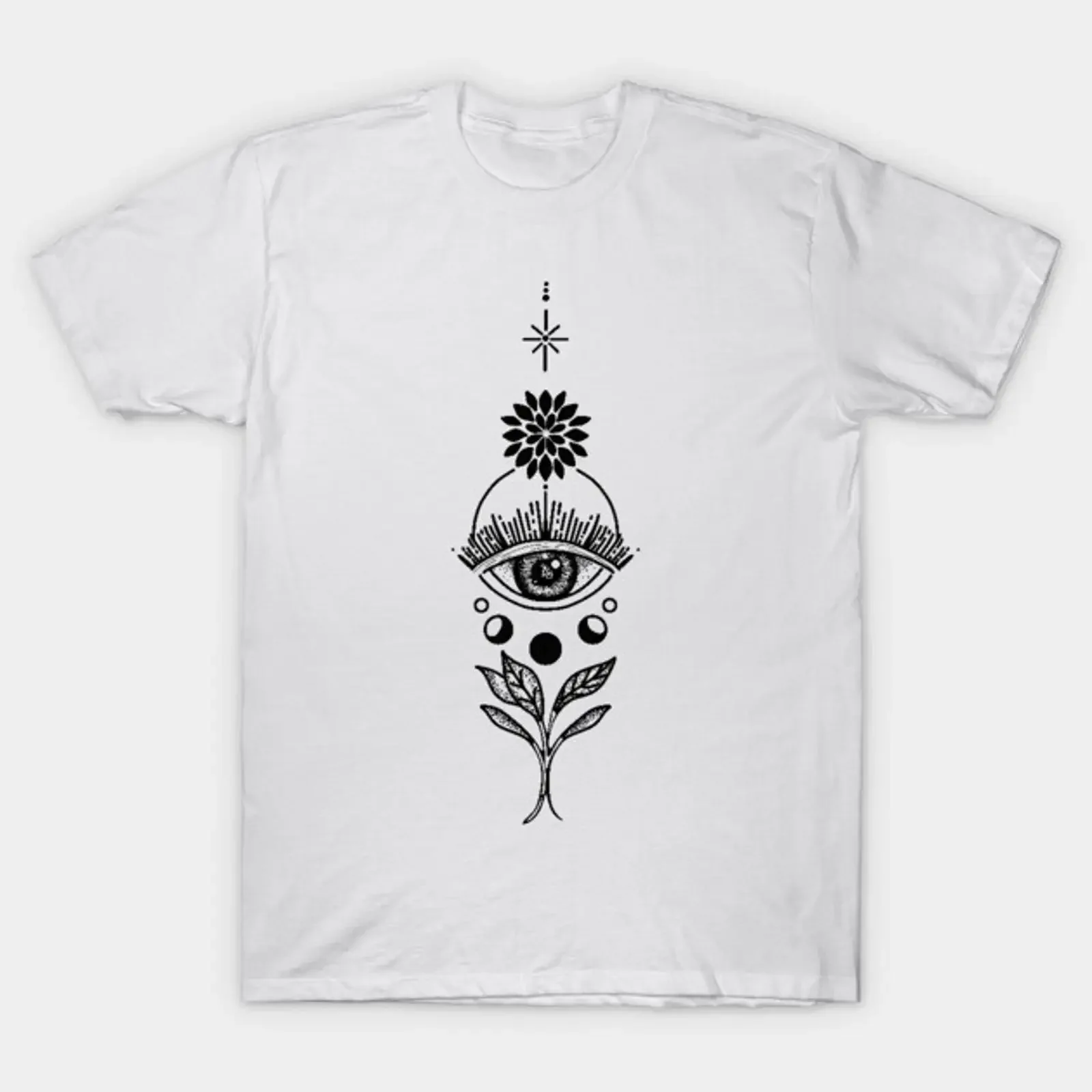 Trippy Eye Moon Leaf Stack T Shirt vintage Washed Comfortable Versatile Stylish Soft fashion Slightly designer clothes graphic