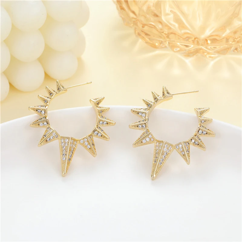 925 Silver Needle Rivet Gold Color Big Earrings Crystals Hoop Earrings for Women Fashion Punk Style Earrings Fashion Jewelry