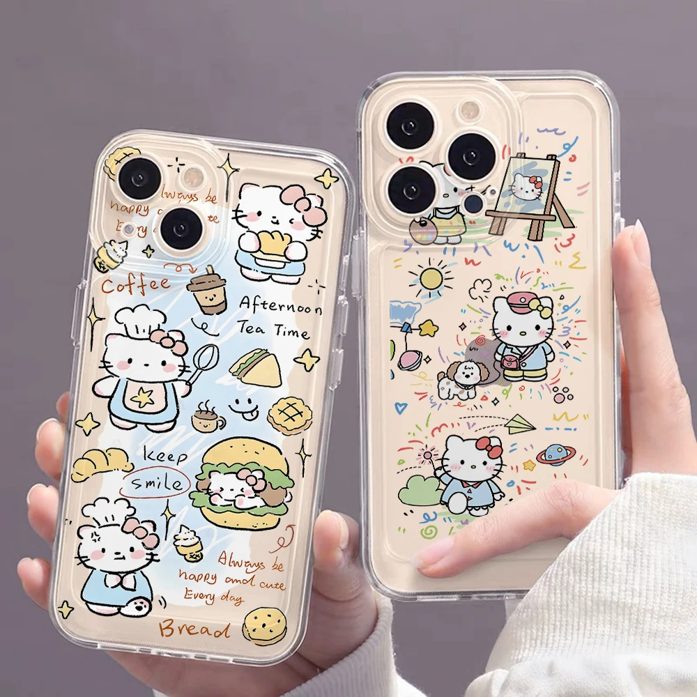 Chef Painter Hello Kitty Phone Case for iPhone 16 15 14 Plus 13 12 Mini 11 iPhone16 iPhone13 Pro Max X Xs XR 7 8 Clear  Cover