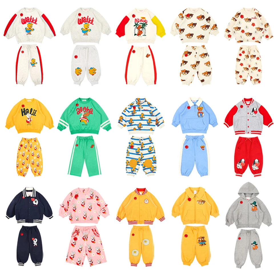 Nieuwe 2025 Koreaanse Lente Jongens Cartoon Hoodies Broek Pak Meisjes Leuke Sweatshirt Broek Kinderen Kinderen Uitloper Kleding Set