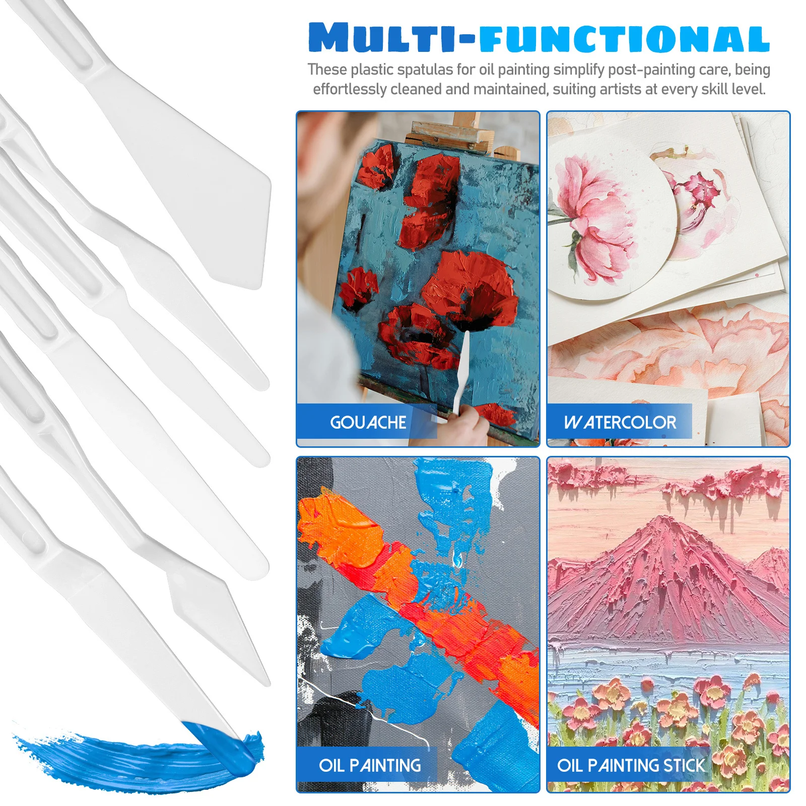 

1 Set Plastic Spatulas Assorted Shapes Comfort Handles Sturdy Build Easy Cleaning Multi-Functional Artistry Painting Tools Oil