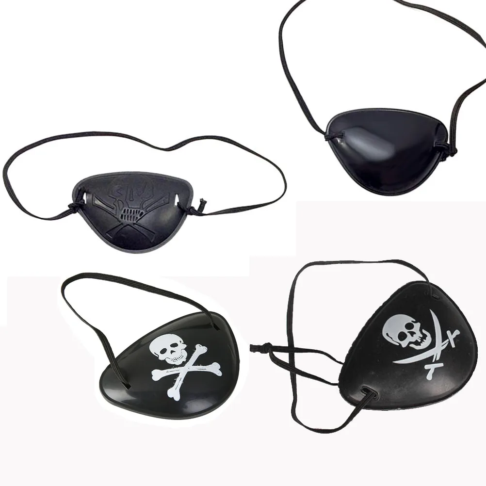 4 個の海賊アイパッチ子供大人ハロウィンパーティースカルブラック弾性コスチュームアクセサリーアイマスクスカルソリッド