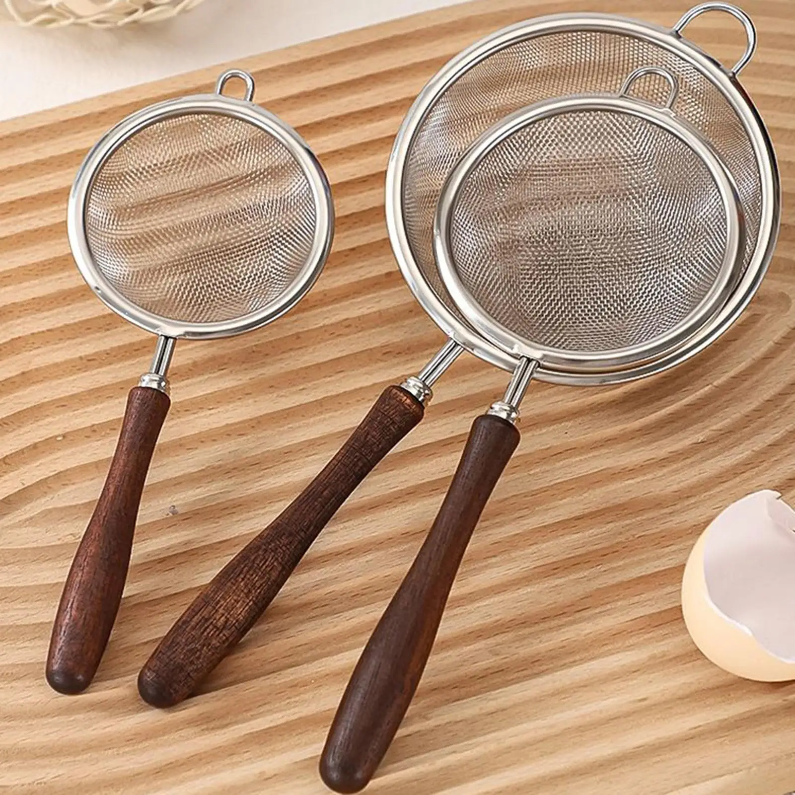 Mesh Strainer Extra Fine Mesh Strainer Stainless Steel Reusable Handheld Sifter Skimmer with Wood Handle for Cooking Brewing