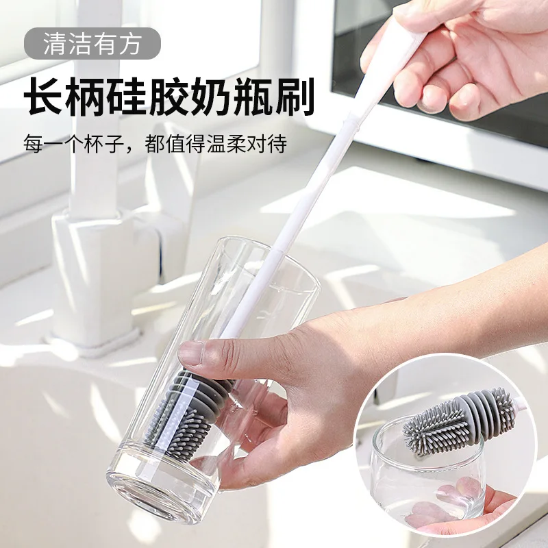 Washing Cup Brush Long Handle Silicone Household No Dead Angle Special Cleaning Brush Milk Bottle Cup Brush #3038