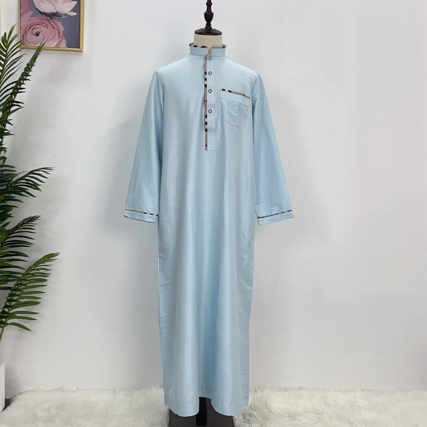 Eid Musulmano Mens Abito Lungo Abaya Kimono Dishdasha Modesto Ramadan Marocco Jubba Thobe Islamico Dubai Abaya Saudita Preghiera Caftano