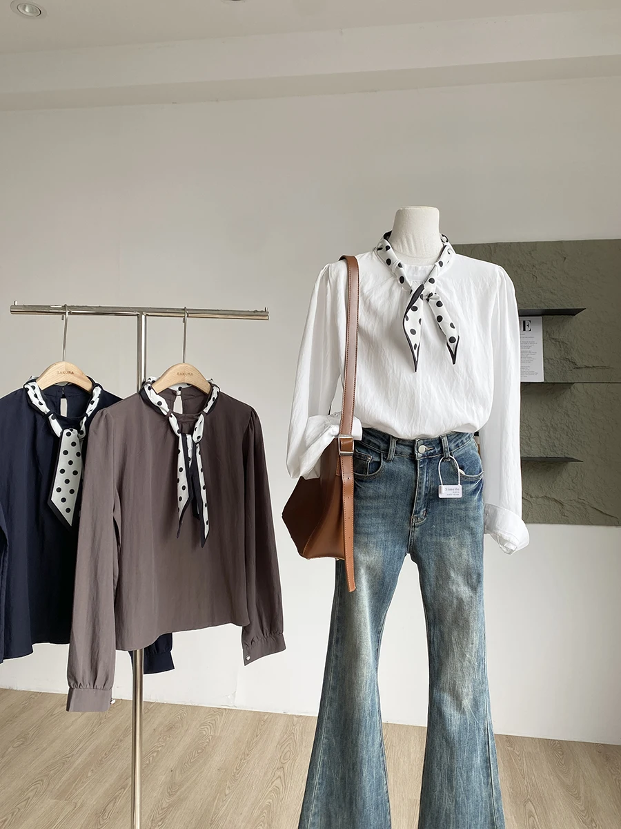 

Autumn 2025 Women's Slimming Long Sleeve Shirt Versatile French Style Loose Fit Polyester Fabric Design Sensation Fashion Top