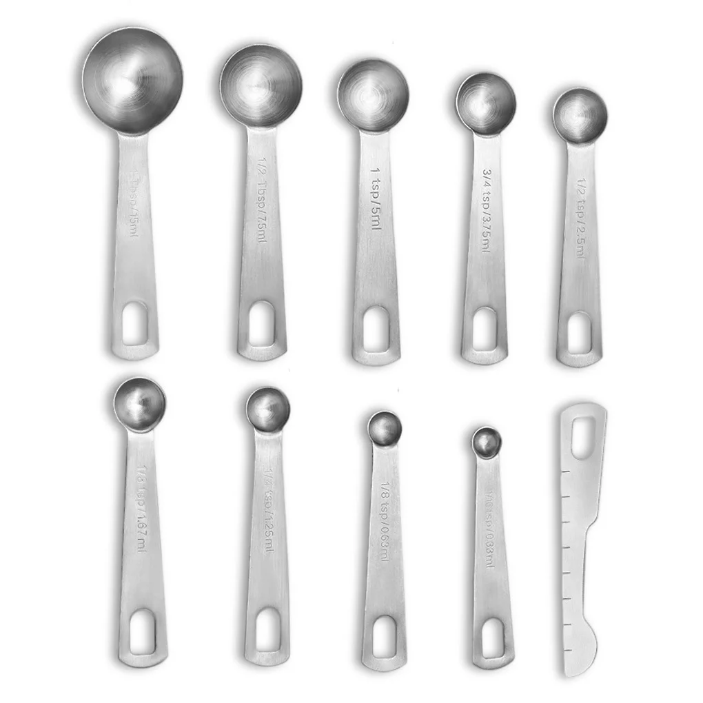 10 Pieces Measuring Spoons Coffee Milk Powder Teaspoons Food Scale Scoops Kitchen Baking Tools 430 304 Stainless Steel Dropship