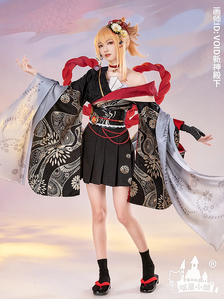 COS-HoHo Anime Genshin Impact Yoimiya Game Suit Gorgeous Lovely Kimono Uniform Cosplay Costume Halloween Party Outfit Women