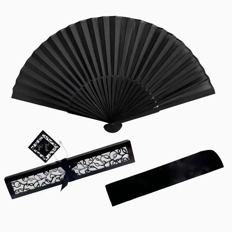 4/12/30 Pcs Chinese Style Black Vintage Hand Silk Fan Folding Fans Dance Wedding Party Favor Dance Party Fans Gifts for guests