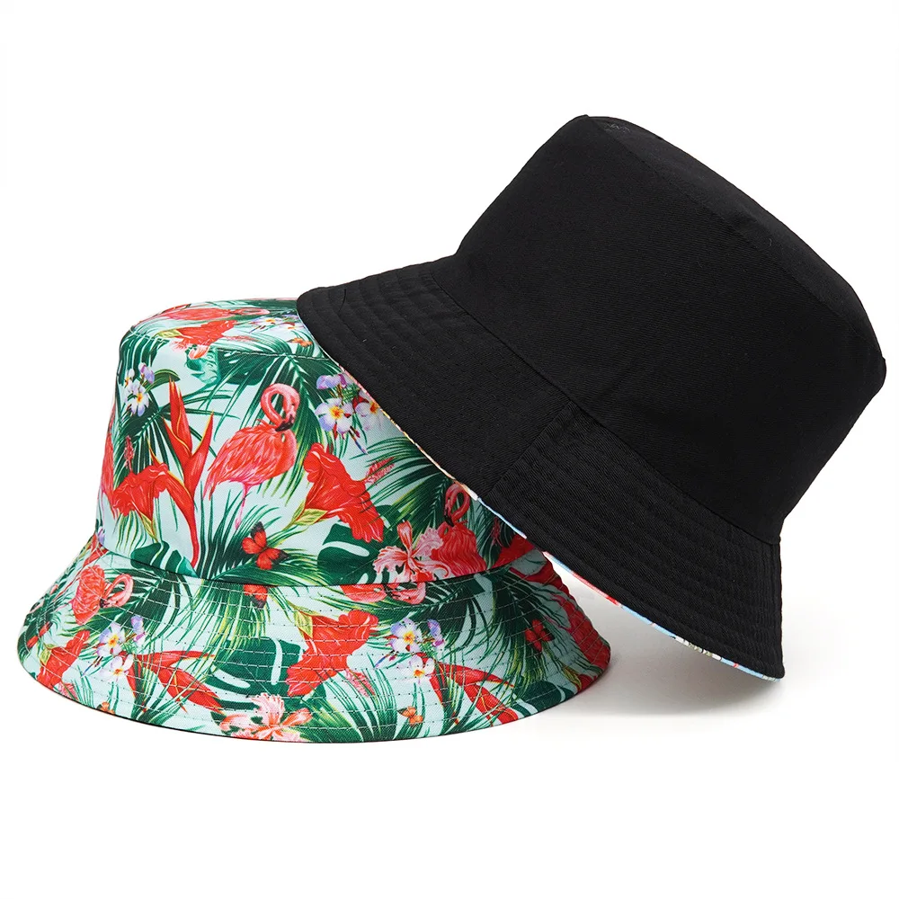 2024 Spring/Summer Coconut Tree Print Hat Holiday Sun-proof Bucket Hat Unisex Reversible Leisure Fisherman Cap