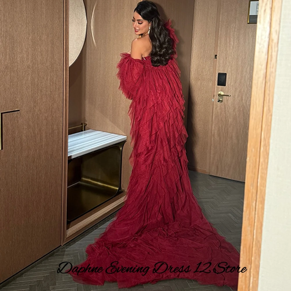 Klassieke rode jersey avondjurk Sierlijke zeemeermin strapless galajurken Delicate sweep trein op maat gemaakte jurken voor speciale gelegenheden