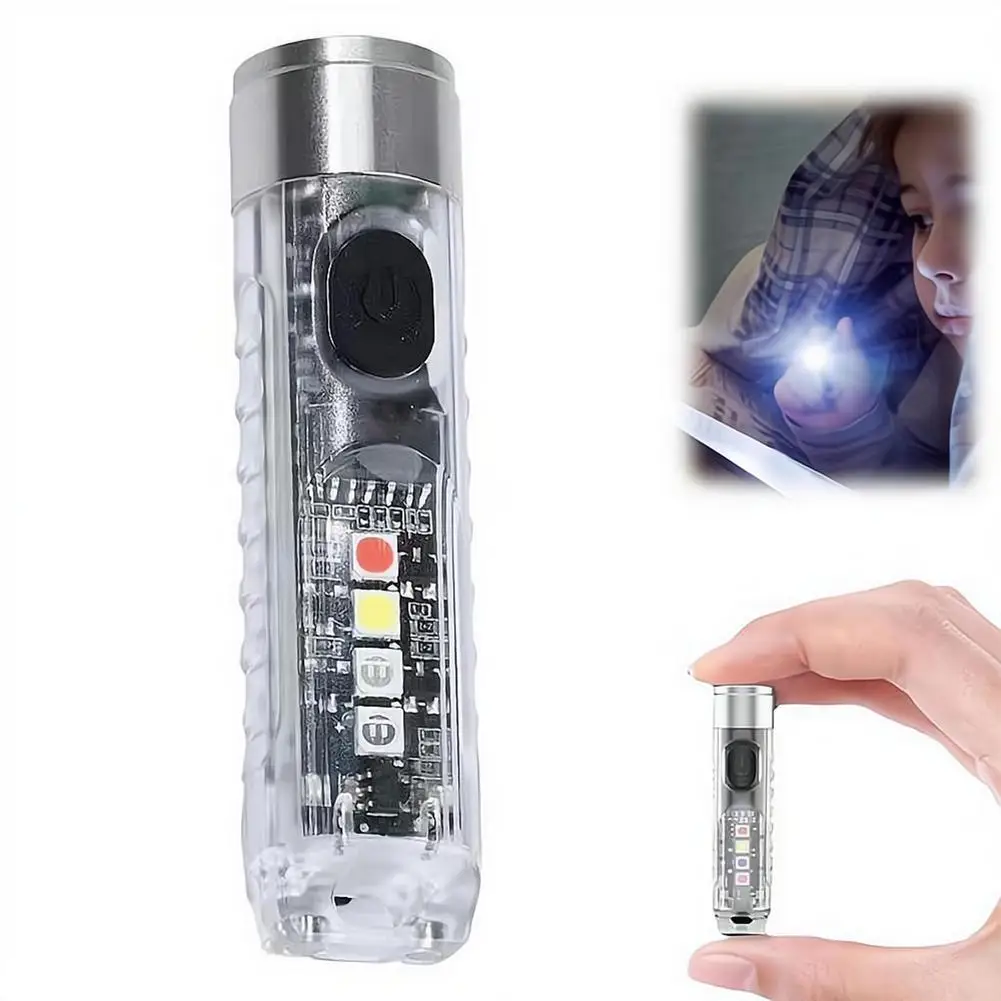 Mini Keychain Flashlight Type C Fast Charging Waterproof Torch Lamp Magnetic Tail Multifunction Warning Camping Flashlight