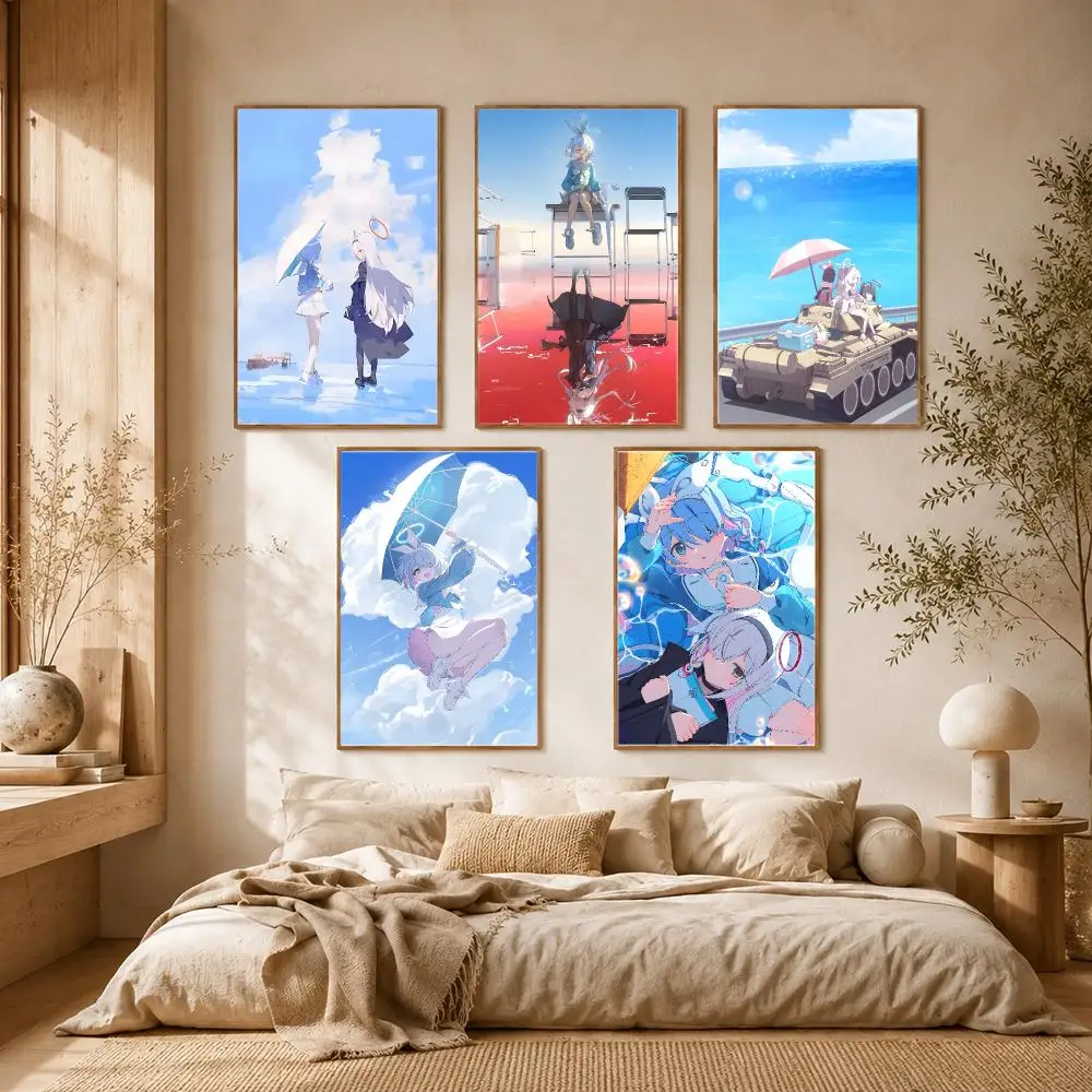 Blue Archive Game Cute School Poster Self-adhesive Advanced Aesthetic Printing Paper Wall Art for Living Room Home Decor