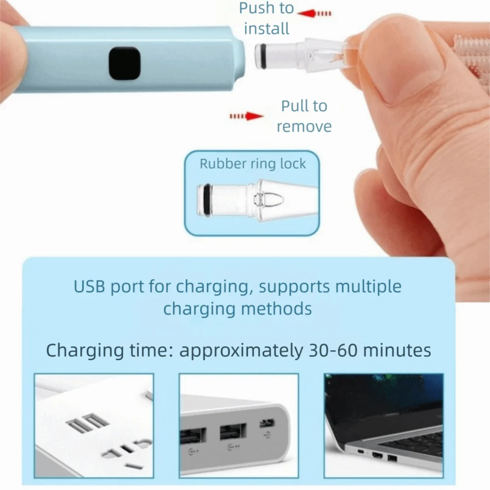 مصباح ليد الطفل الأذن الأنظف 360 درجة الدورية لينة مضيئة الأذن كوريت USB شحن مع مكبرة مضيئة الأذن ملعقة مجموعة
