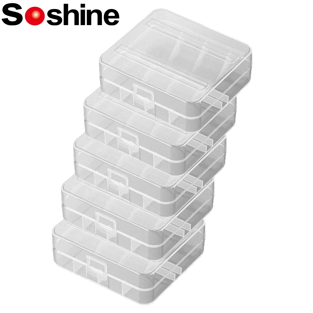 Soshine 26650 Battery Case 5Pcs Hard Plastic 26650 2 Slots Battery Holder Storage Box Container Clear Organizer Case Portable