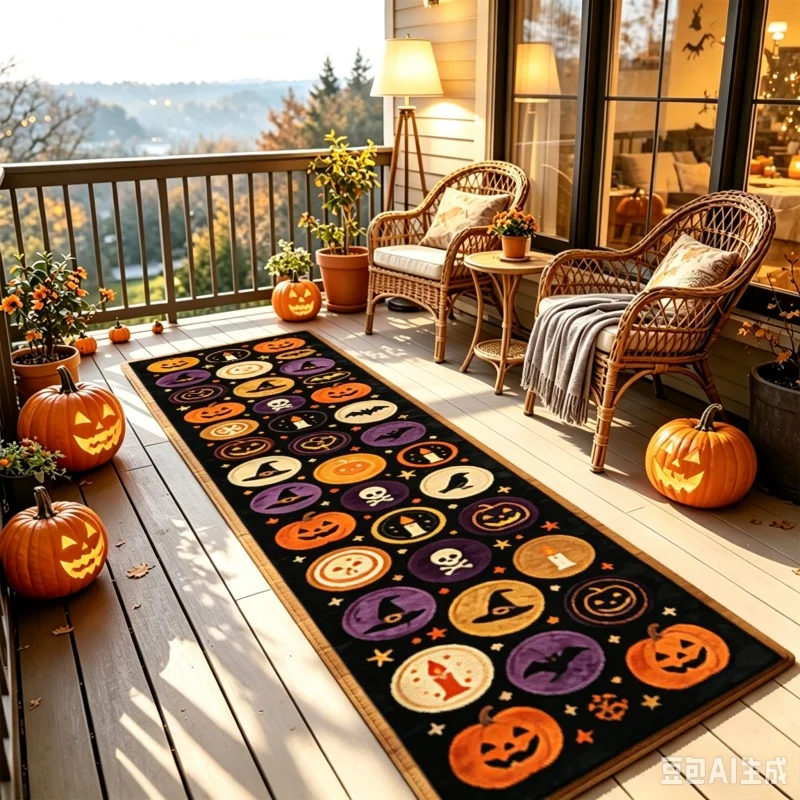 Retro Vintage Clock Bat Candle Print Runner Rug Non‑Slip Long Hallway Carpet Corridor Indoor Gothic Halloween Home Floor Decor