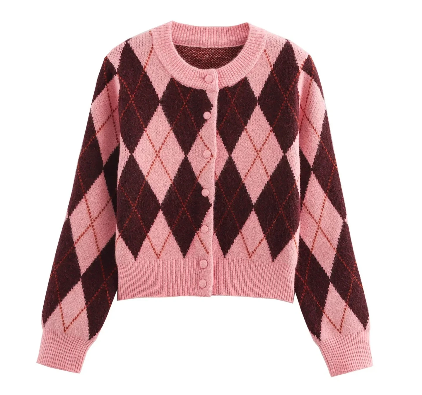 

New Arrival Style round Neck Short Jacket Women's Fashion Floral Embroidery Color Block Diamond Pattern Spring