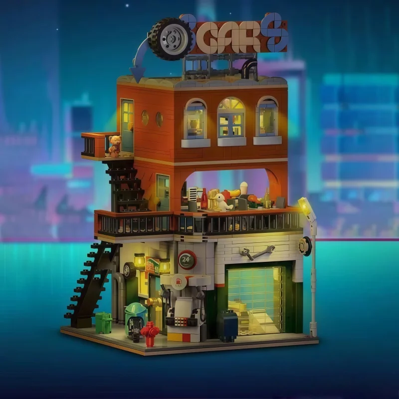 

Creative Construction Street View Series 2-in-1 Auto Repair Shop Building Block Toy Model, Boys' Toy Decoration