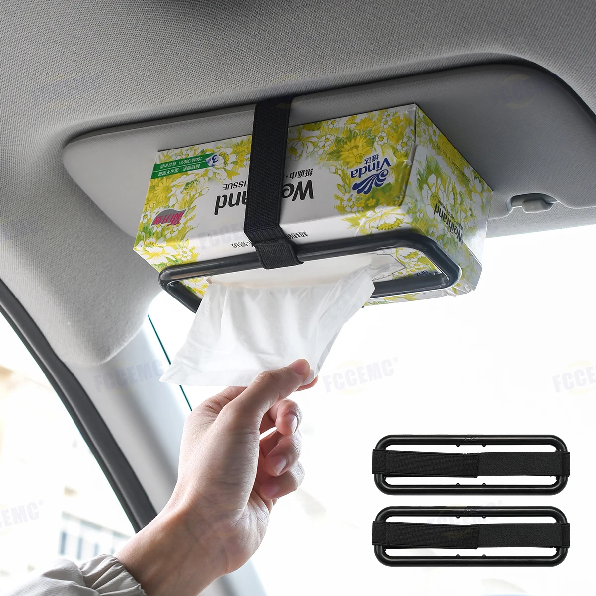 Fccemc Thickened Version Car Tissue Rack Holder With Velcro For Sun Visor Seat Back ABS Hanging Paper Cover Car Accessories