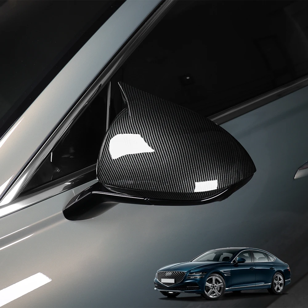 

For Genesis G80 RG3 2021-2024 Carbon Fiber ABS Bull Horn Rearview Side Mirror Cover Housing Protection Trim Exterior Accessories