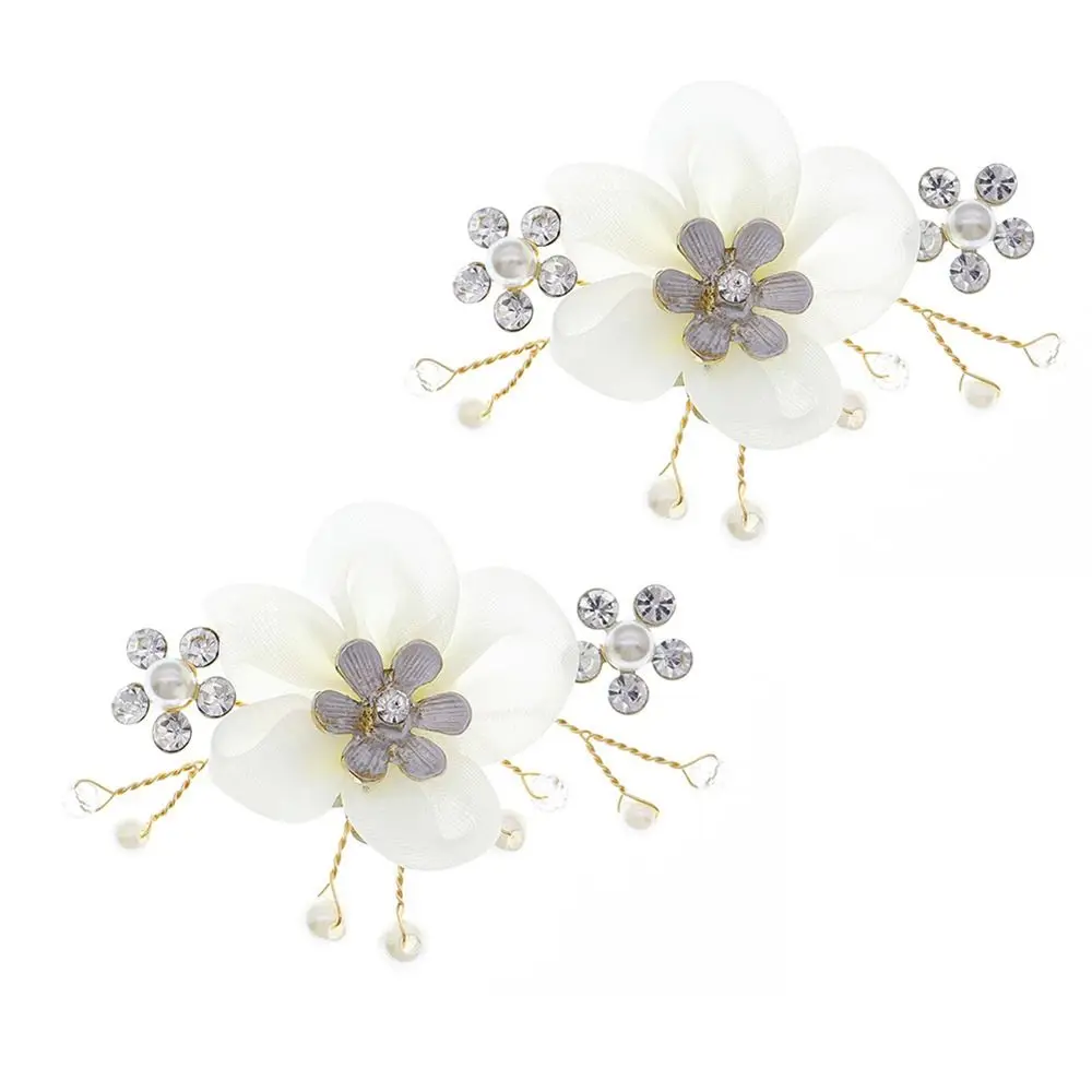 1 Pair Women Lady Pearl DIY Cloth Art Flower Shoe Clips Shoes Decoration Charm Buckle
