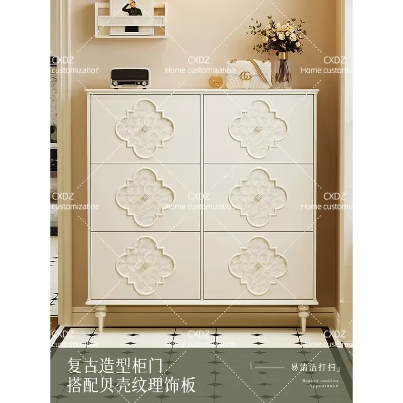Ultra Thin Tipping Bucket Shoe Cabinet Solid Wood Light Luxury Narrow Household Door Entry Wall Mounted Storage 2026 New