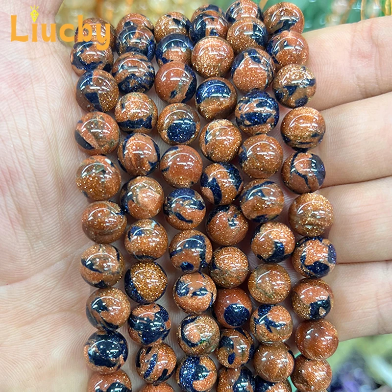 Natural Stone Golden blue mixed sand Beads Diy Bracelets creativity Accessories for Jewelry Making 4/6/8/10/12/14mm 15