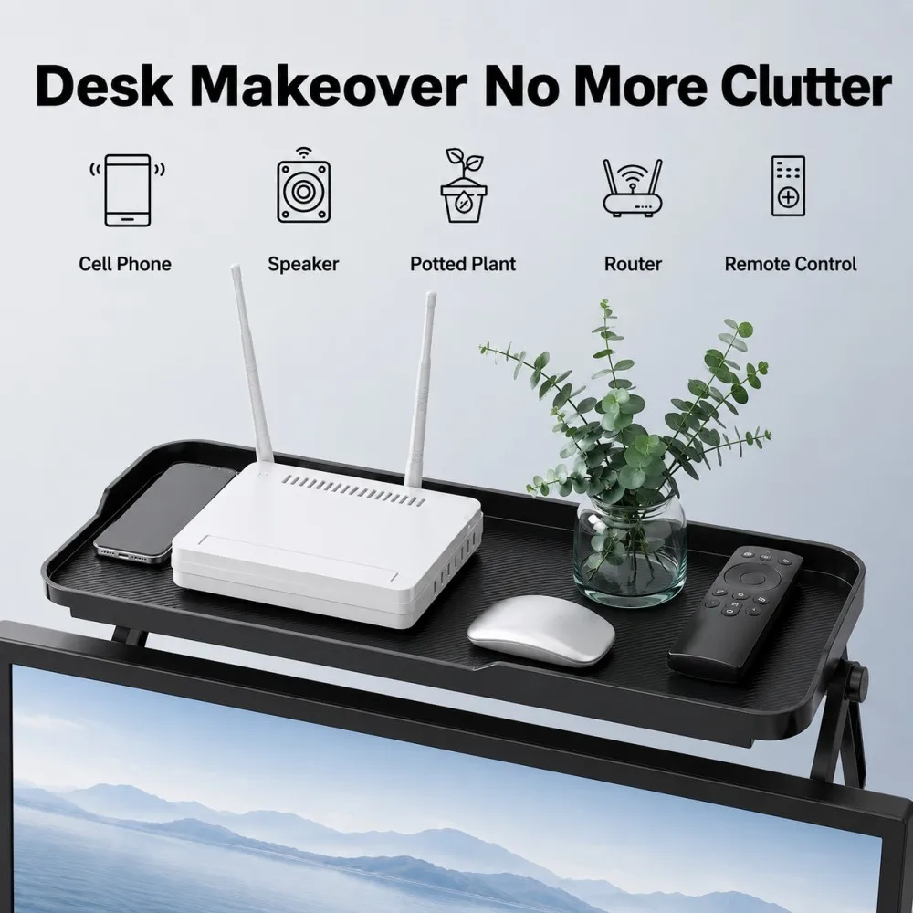 Vyvylabs Monitor Top Shelf Storage Rack Adjustable Stand Riser Cable Organizer Tray for TV Computer Office Desk Home Accessories