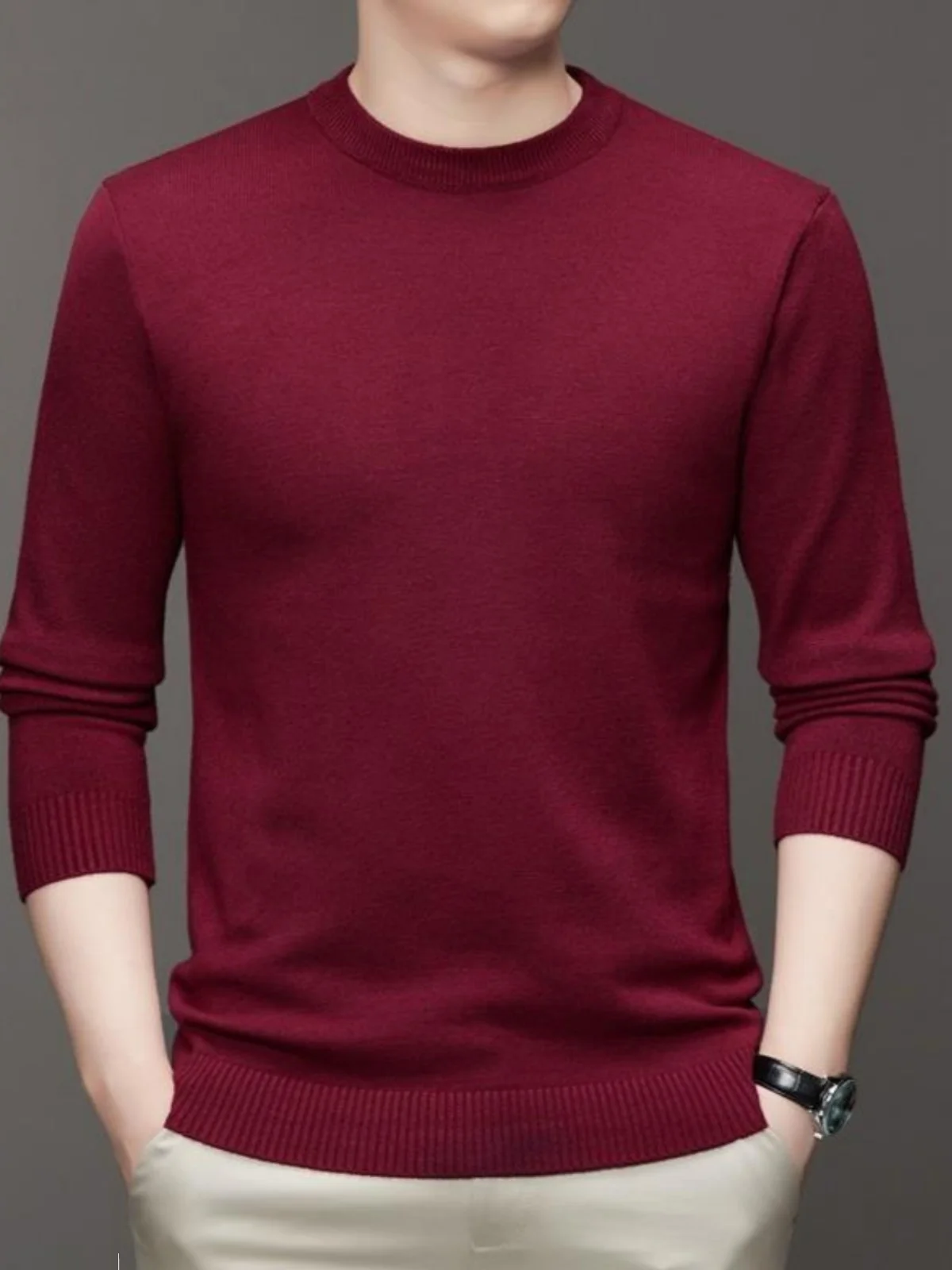 

Мужской свитер с высоким воротником, повседневный, свободного кроя, с длинными рукавами, вязаный, однотонный, для весеннего сезона