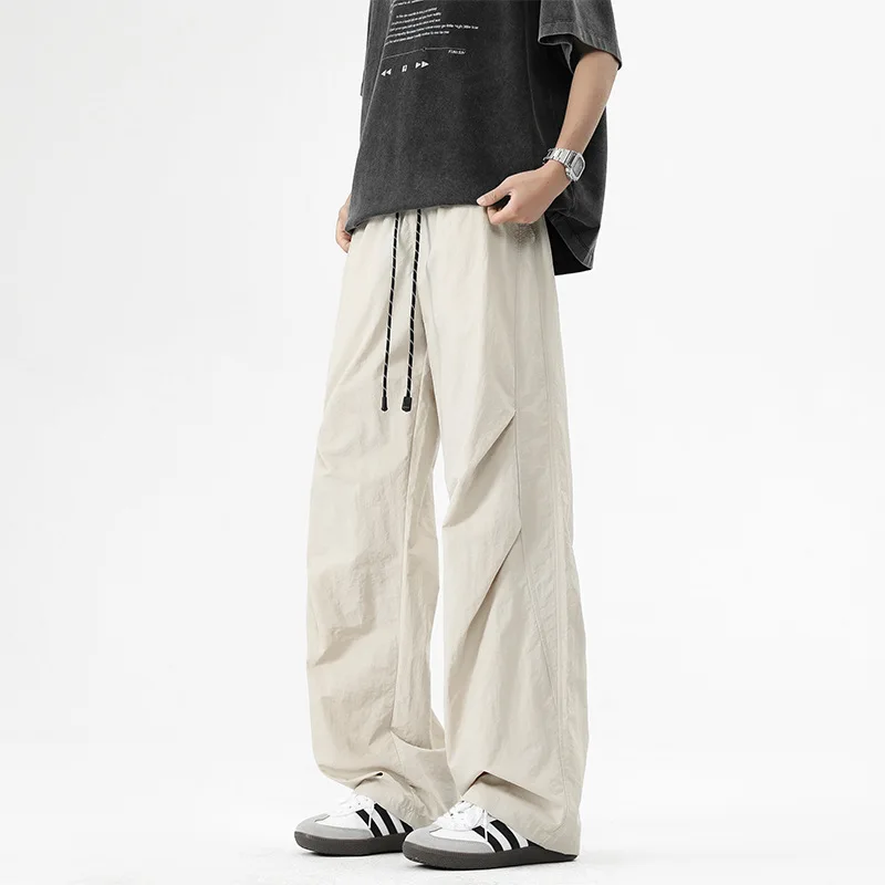 

Men's Casual Drawstring Elastic Cargo Pants Casual Straight Loose Work Trousers